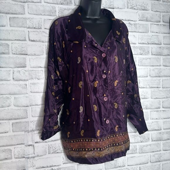 LA Los Angeles Woman Vintage Y2K Silk Button Down Top Blouse Size 26 - Picture 2 of 5